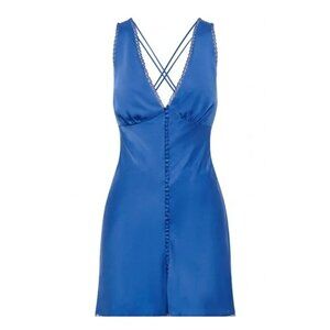 Meshki Cobalt Blue Satin Mini Dress with Cross-Back Straps
